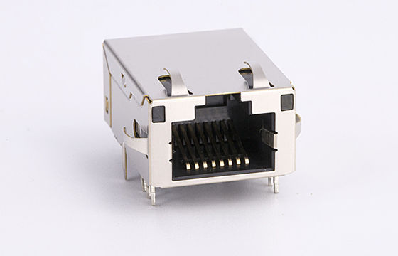 90 Degree Orientation RJ45 Ethernet Jack With 10 gigabit network switch Integrated Magnetics LEDS EMI Tabs